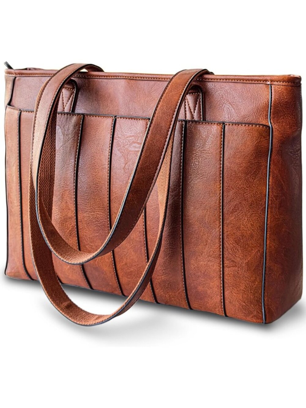 Stylish Vegan Leather Laptop Tote Bag - 14" Work Bag with Padded Compartment